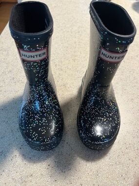 Hunter Kids Black Glitter Rain Boots